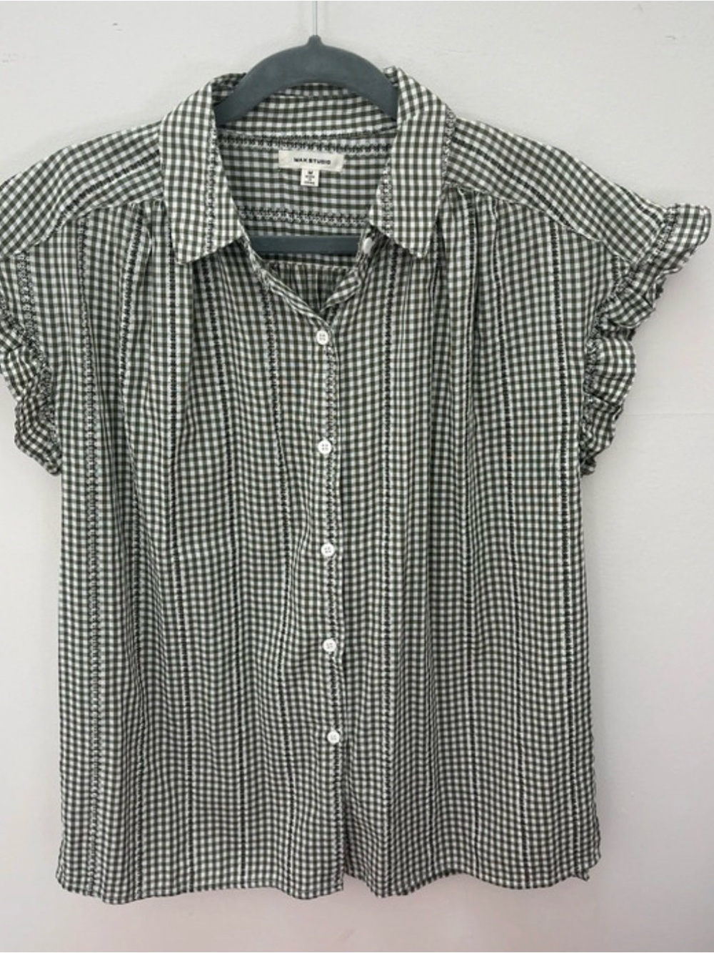 Max Studio Green & White Gingham Button-Down Shirt